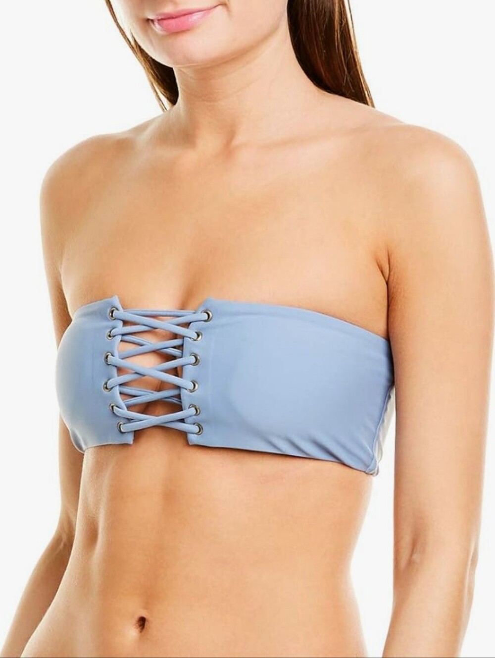 NWT Pilyq PQ Lace Up Strapless Bandeau Bikini Swim Top